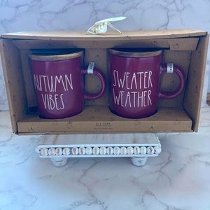 NEW Rae Dunn Mug Set with Wooden Toppers (2 pcs.)